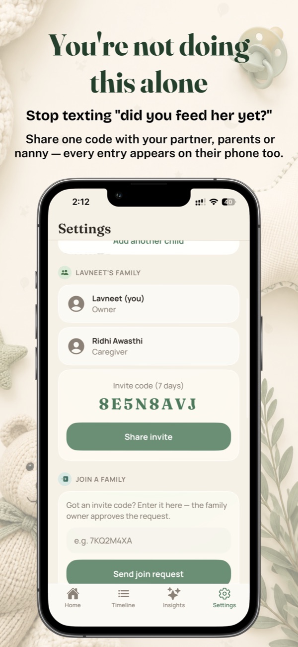 Snuglet family sharing with invite code
